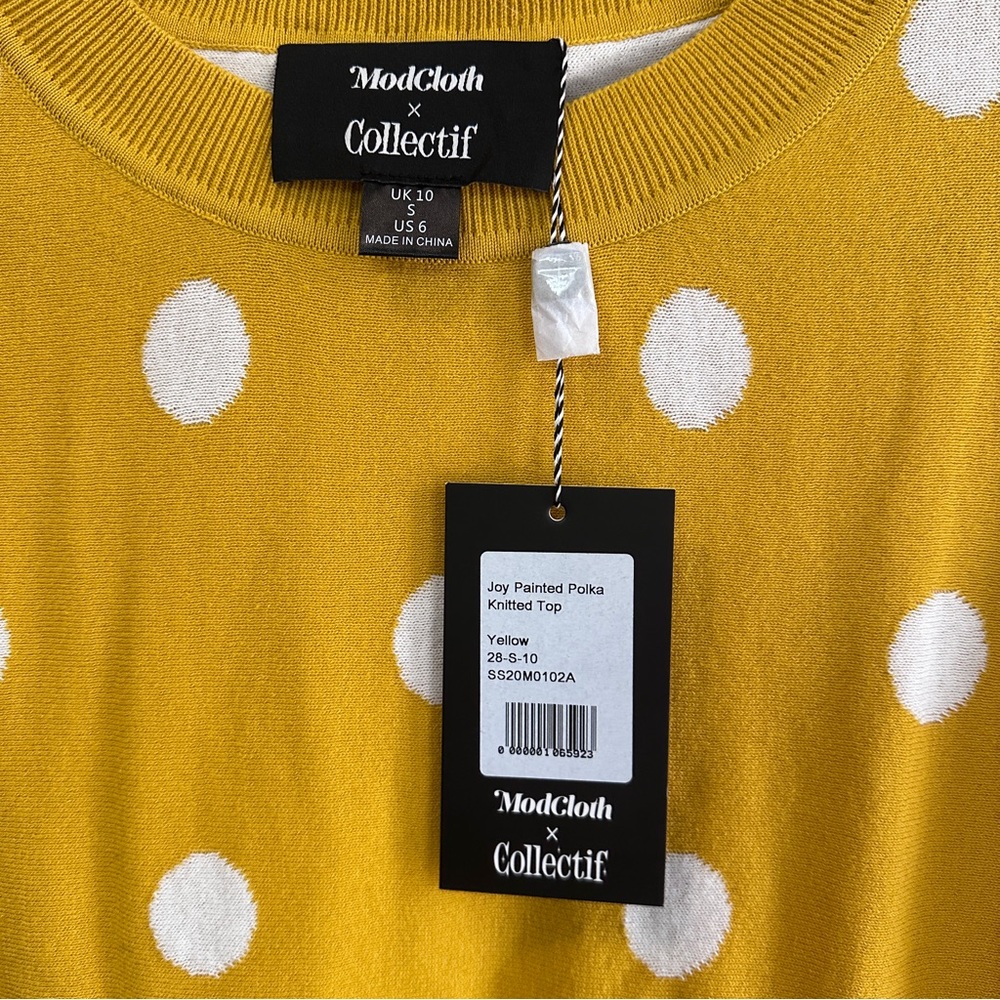 ModCloth Mustard Yellow Polka Dot Short Sleeve Sweater - Picture 5 of 12